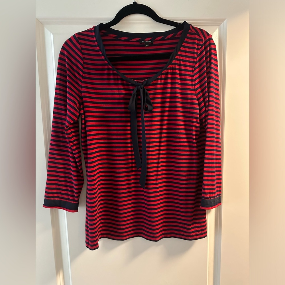Talbots Striped Tie Neck Top